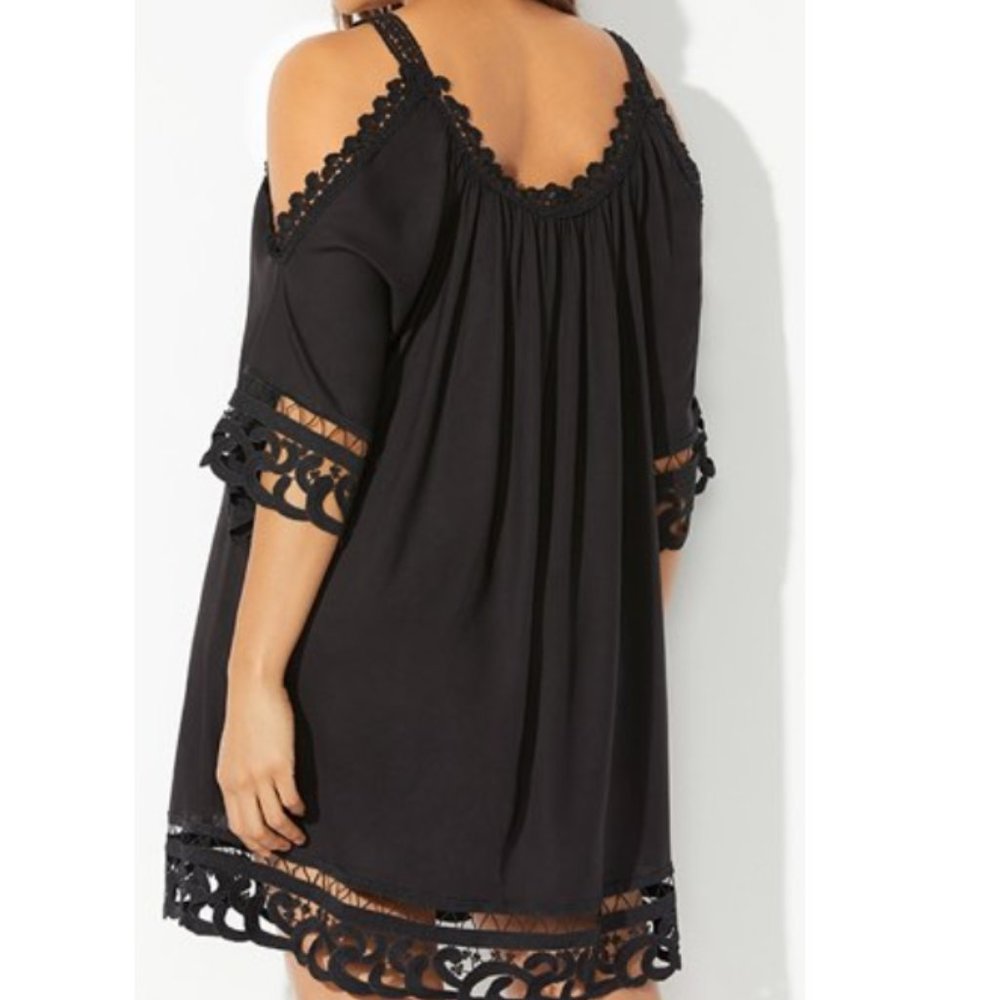 Nwt Vera Crochet Cold Shoulder Swimsuits For All Boho Black - Picture 2 of 3